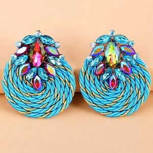 "Alin"  Braided Round Aqua and Gold Earrings
